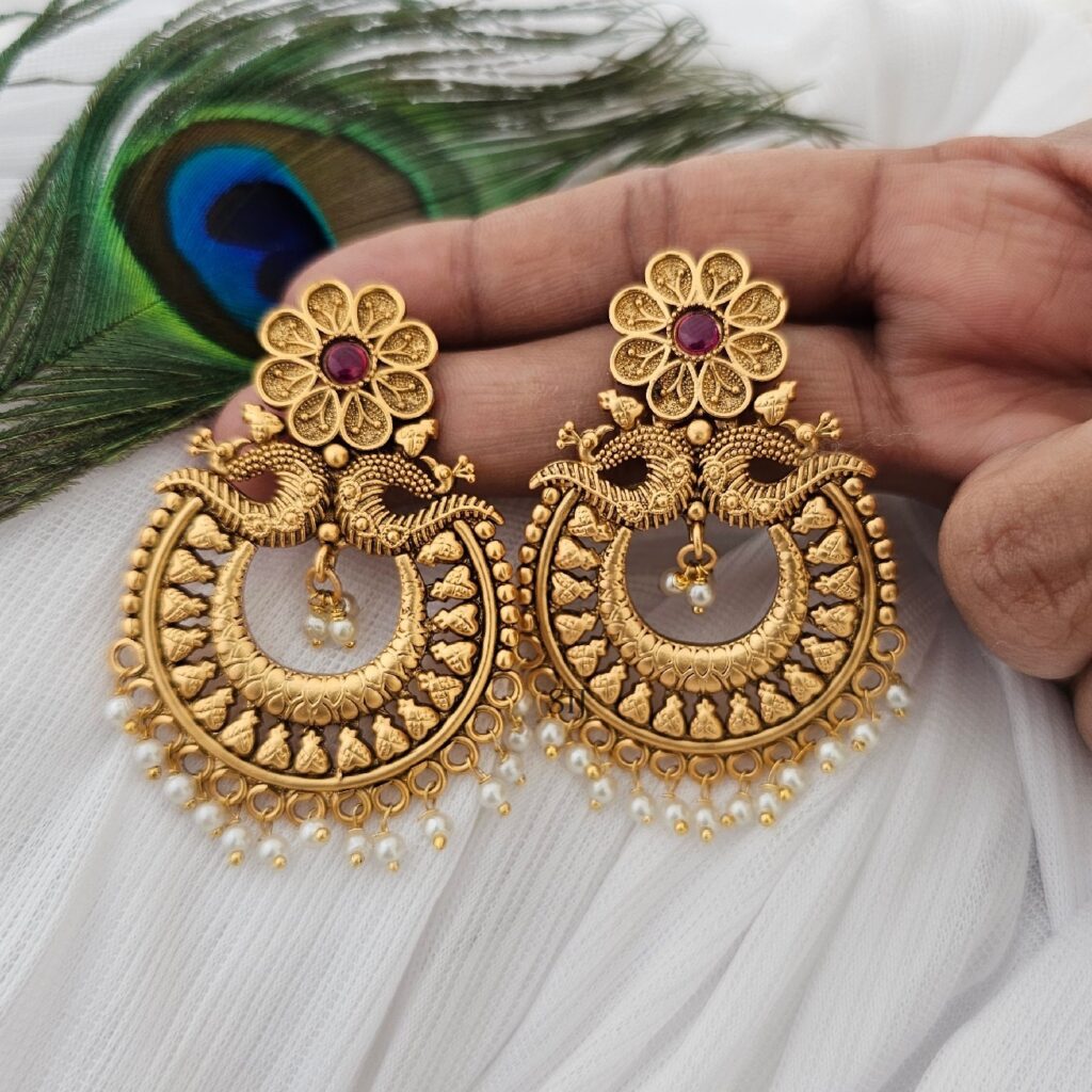 shimmering dual peacock kemp stone earring